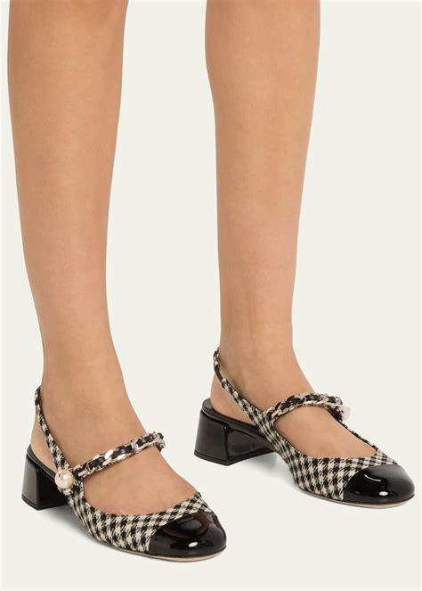 Miu Miu Gingham Patent Mary Jane Slingback Pumps 